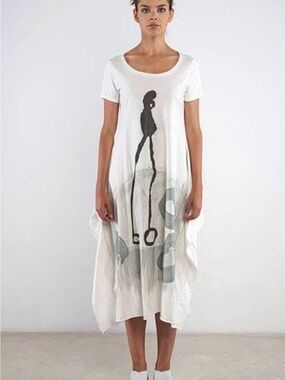 Rundholz White Asymmetrical Graphic Midi Dress